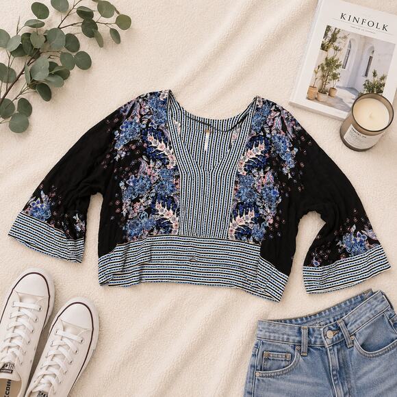 Free People Tops - Free People Boho Floral Mixed Print Crop Top Blouse Size M